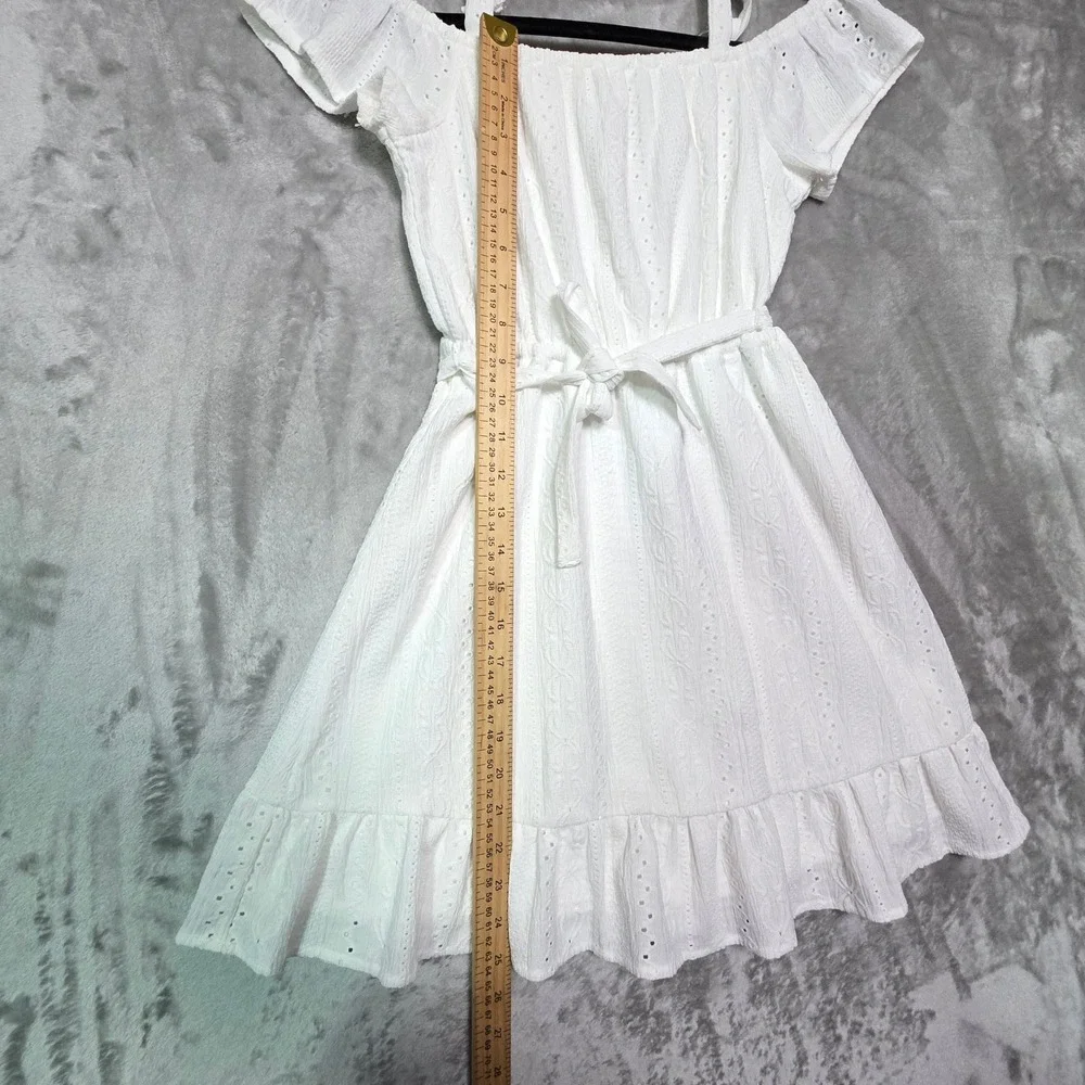 Childrens Place Girls White Eyelet Off Shoulder Dress Size 7/8 M Summer Ruffle